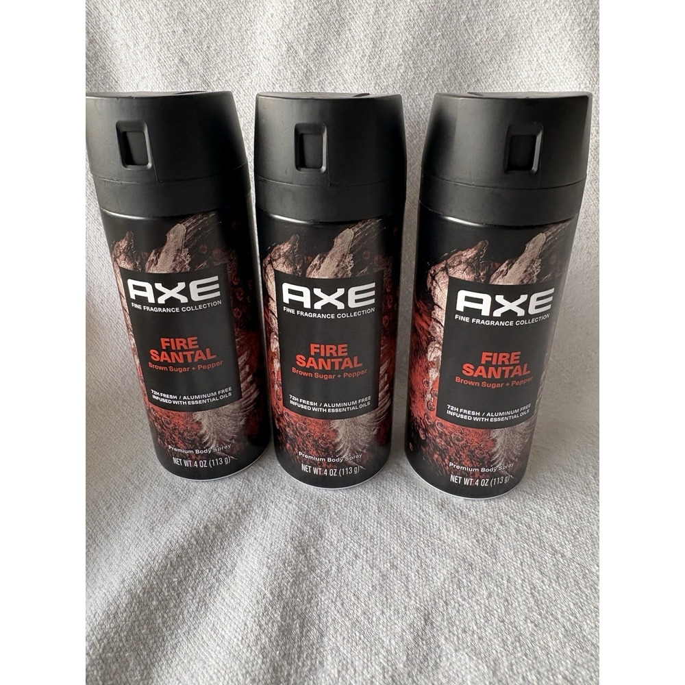 NEW Axe Fine Fragrance Collection Body Spray Fire Santal 4 Oz 72H Fresh 3 Pack